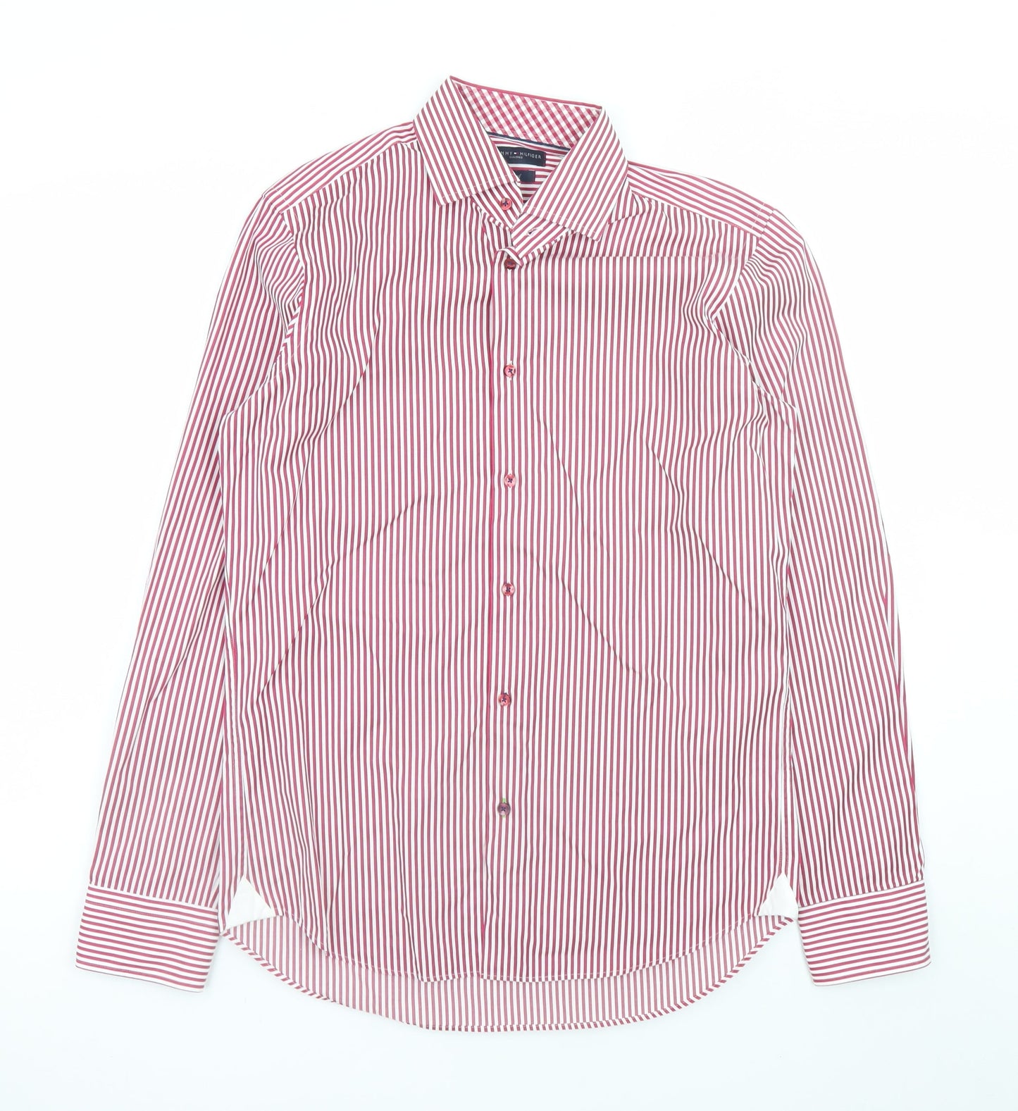 Tommy Hilfiger Men's Red Stripe Fitted Dress Shirt Size 15/38
