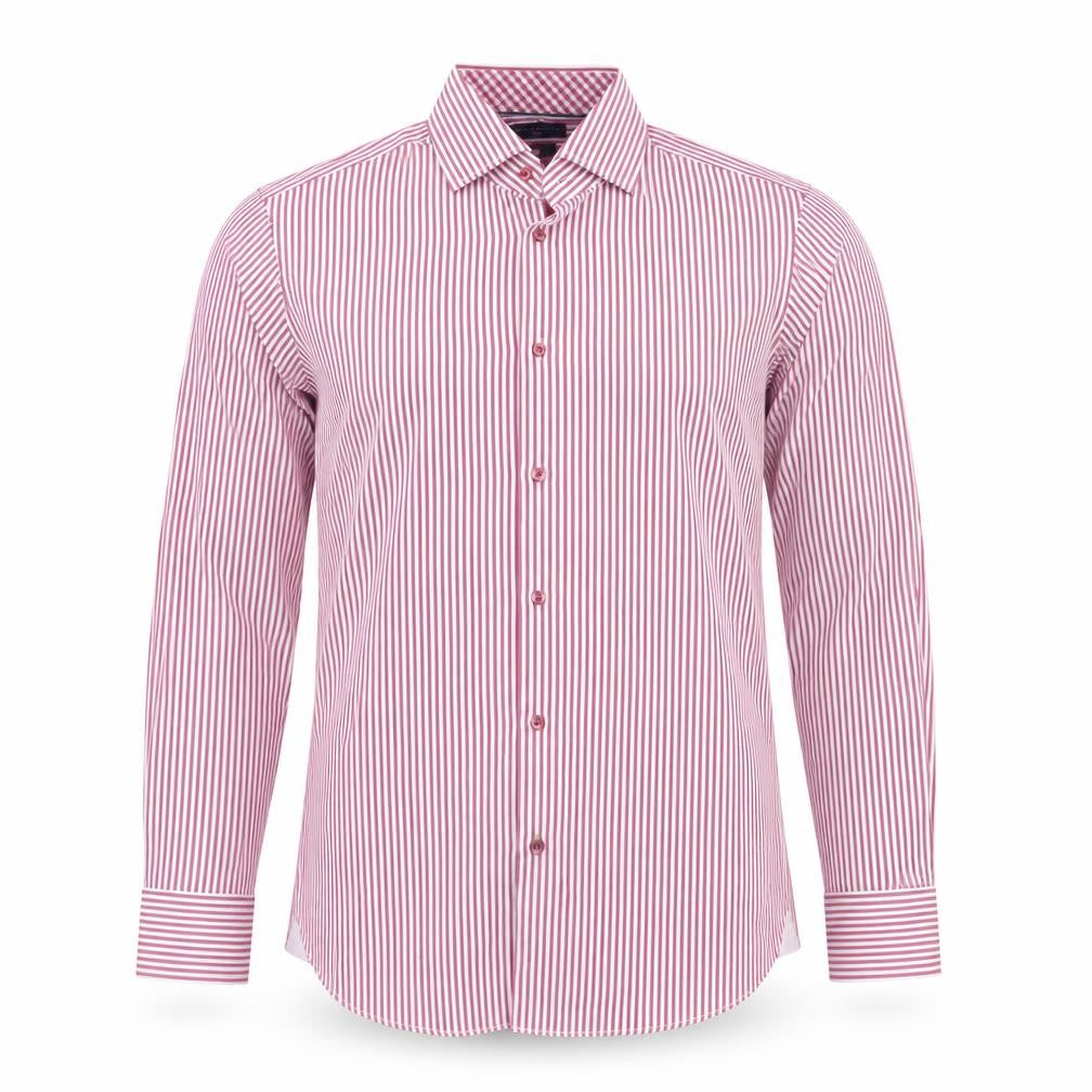 Tommy Hilfiger Men's Red Stripe Fitted Dress Shirt Size 15/38