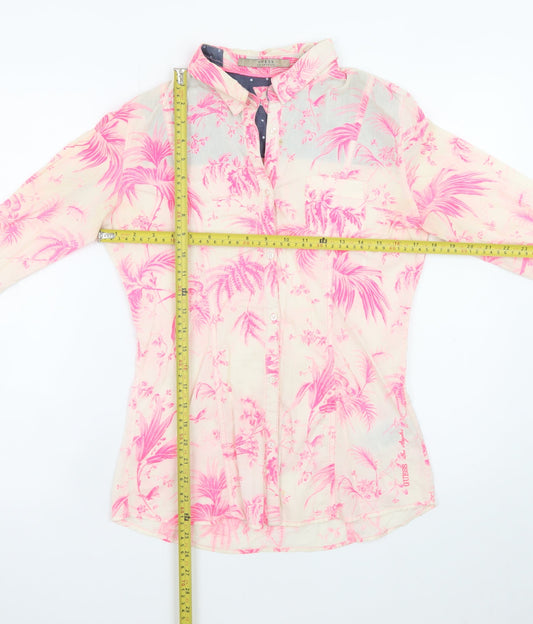 Guess Women's Pink Tropical Floral Cotton Button-Up Shirt Size 6