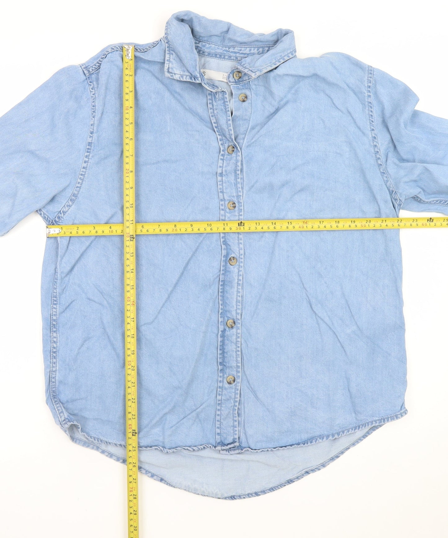 Denim Co. Women's Blue Button-Up Long Sleeve Lyocell Shirt S