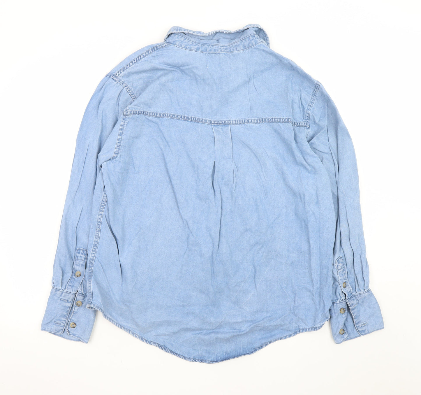 Denim Co. Women's Blue Button-Up Long Sleeve Lyocell Shirt S