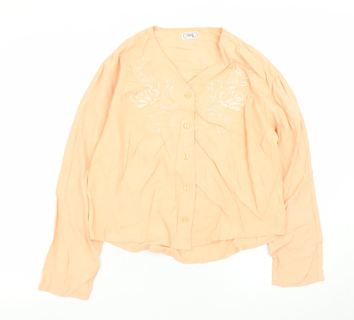 Oui Women's Orange Embroidered Viscose Long Sleeve Blouse Size 14
