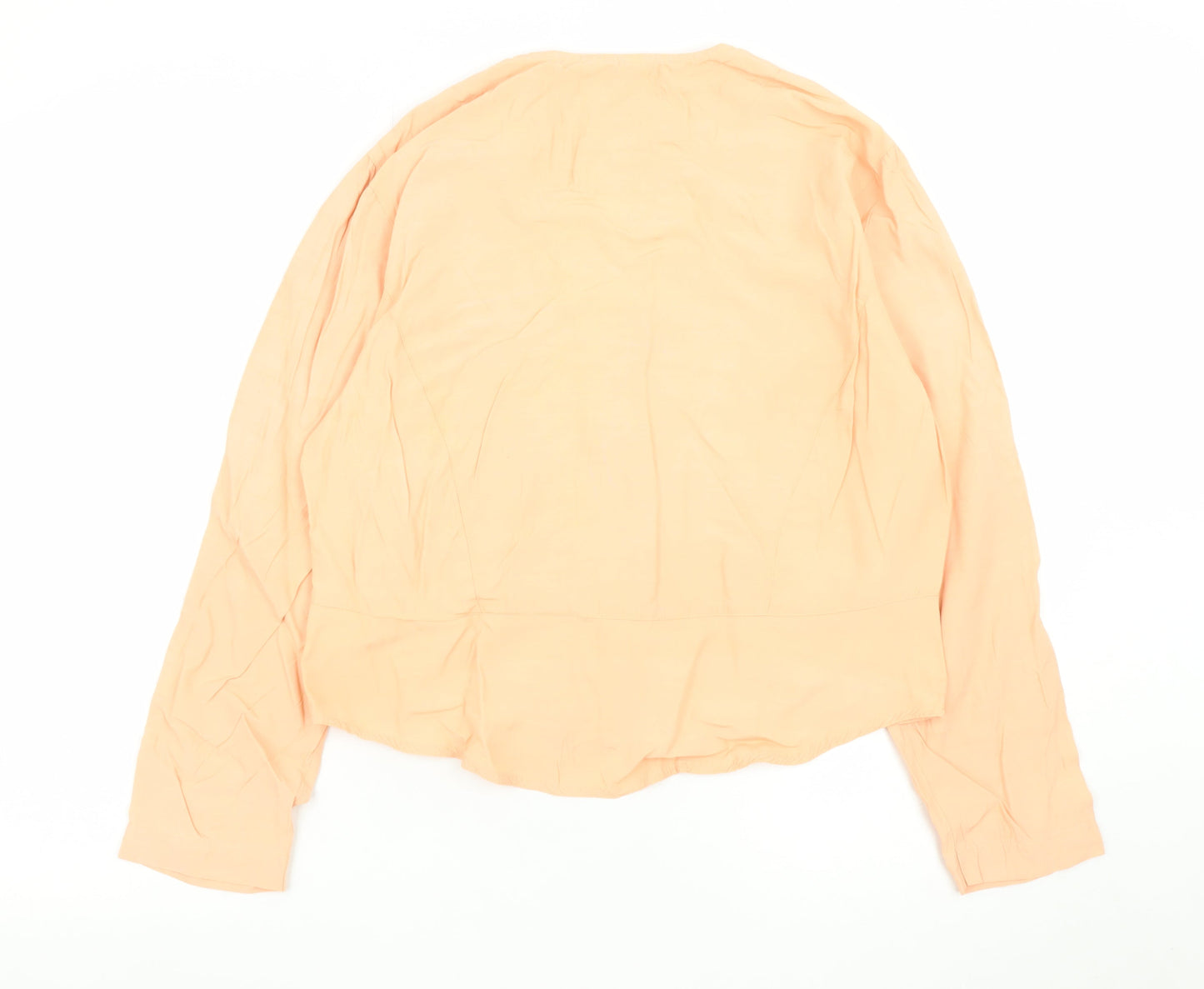 Oui Women's Orange Embroidered Viscose Long Sleeve Blouse Size 14