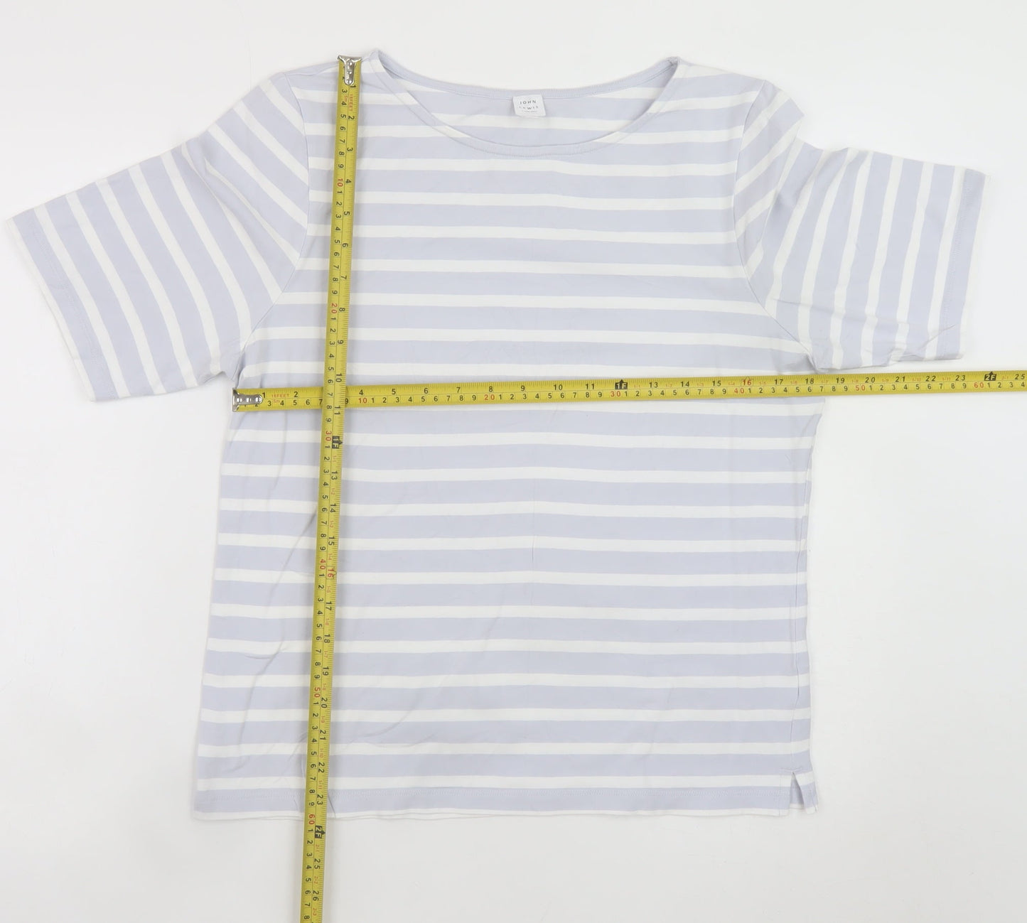 John Lewis Women Blue Striped Cotton Stretch T-Shirt Size 18