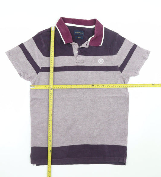 Henri Lloyd Men’s Purple Striped Cotton Polo Shirt Size M Slim Fit