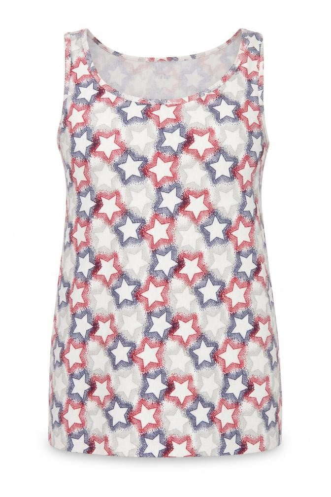 Front view of Lavon women’s multicoloured star print tank top 2xl plus basic cotton blend