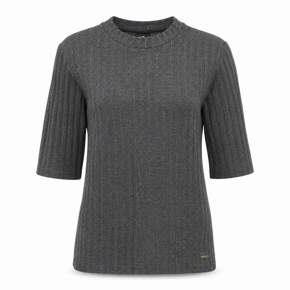 Front view of Hollister Women's Grey Slim Fit Knit 3/4 Sleeve T-Shirt S