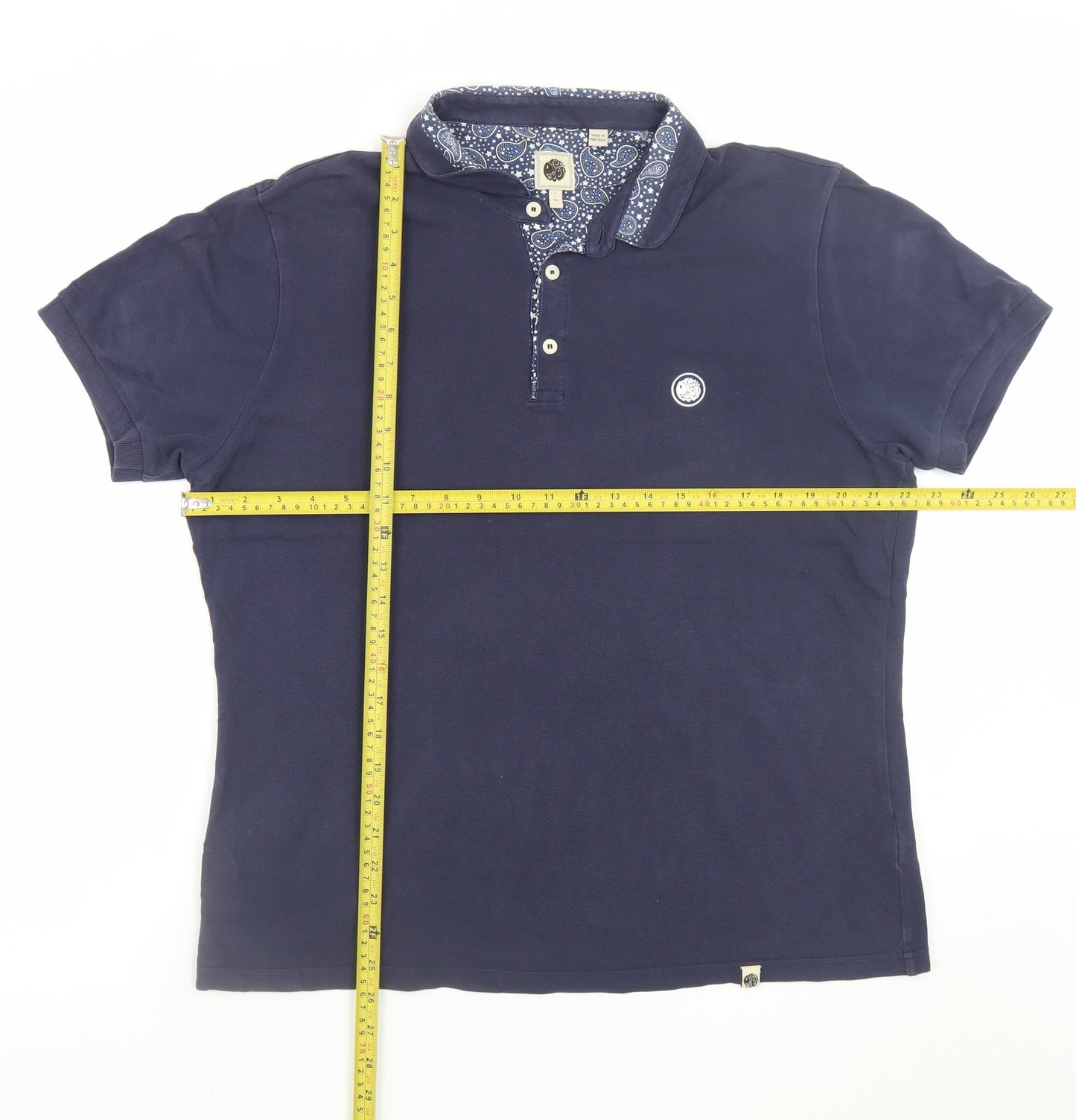 Pretty Green Men's Navy Short Sleeve Polo Shirt Size L Paisley Collar
