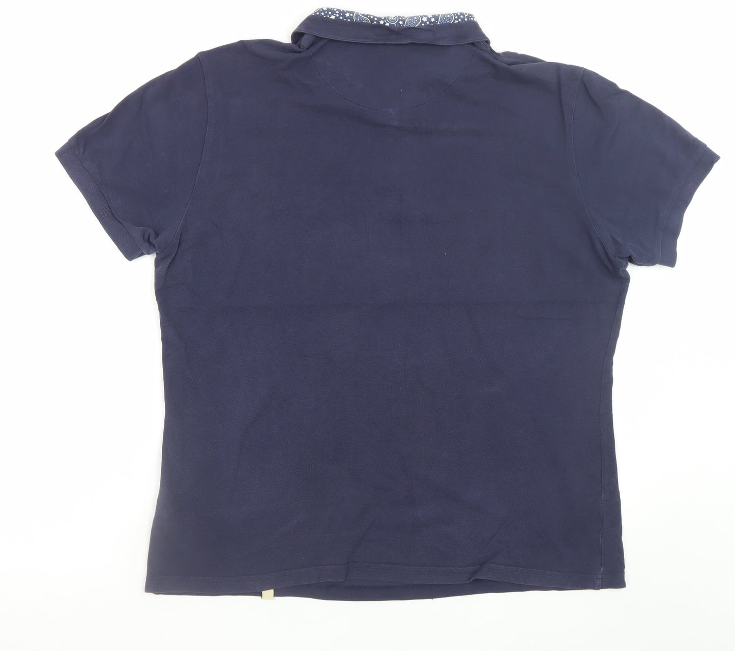Pretty Green Men's Navy Short Sleeve Polo Shirt Size L Paisley Collar