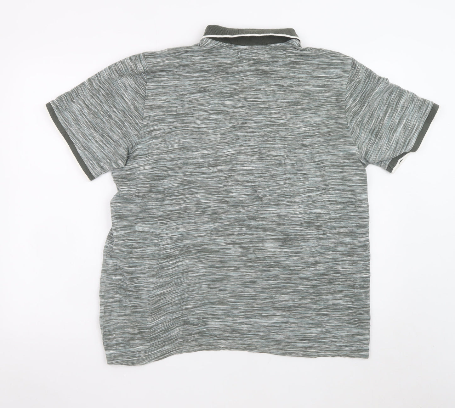 Easy Men’s Grey Striped Cotton Polo Shirt XL Casual Collared Top