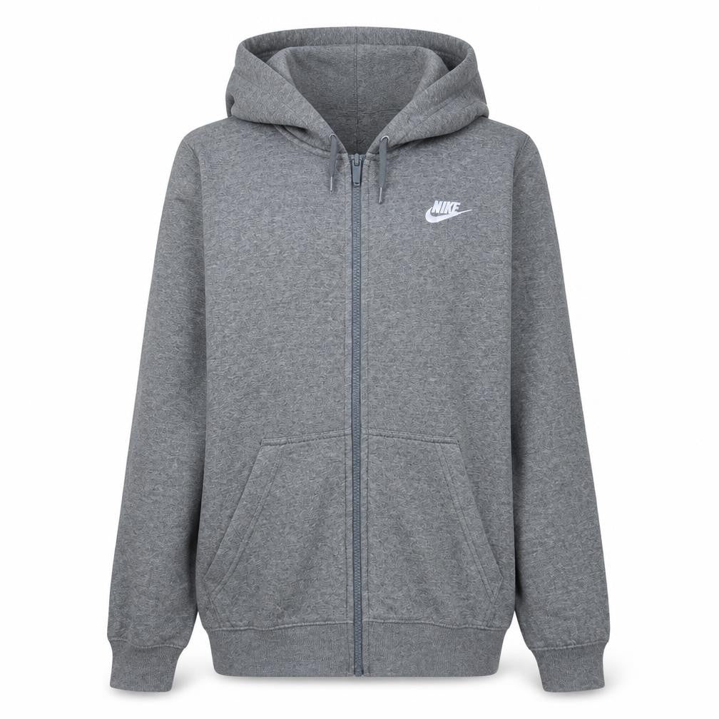 Front view of Nike Women Grey Full Zip Hoodie Small Cotton Blend Casual