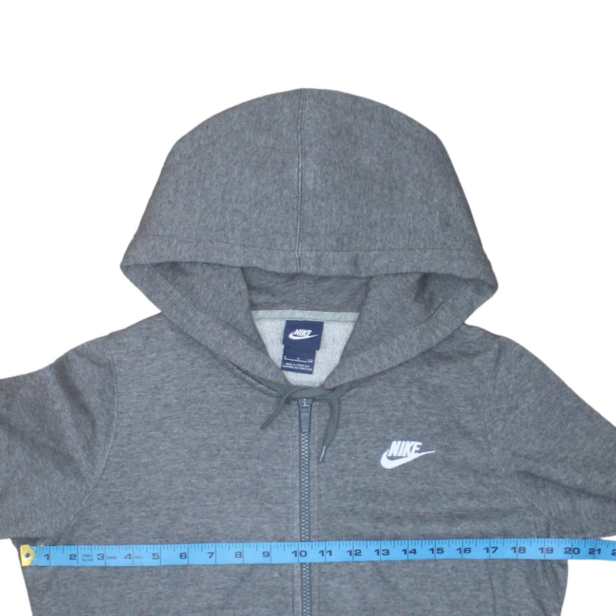 Brand and care label for Nike Women Grey Full Zip Hoodie Small Cotton Blend Casual