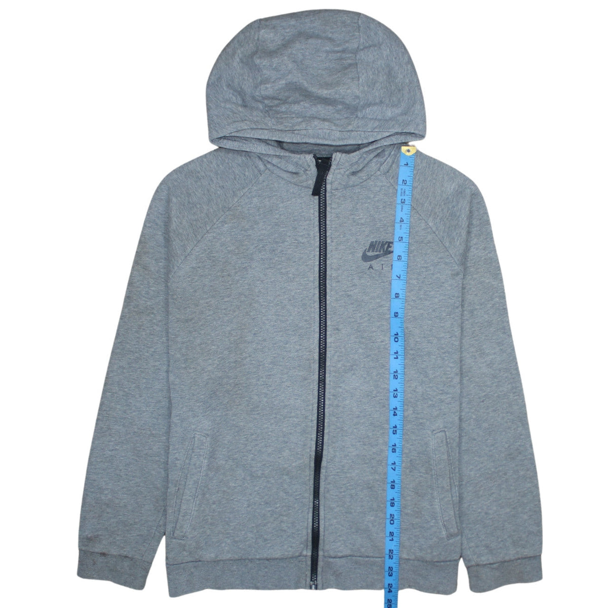 Close-up detail of Nike boys’ grey full zip hoodie xl 13-15 years sports casual