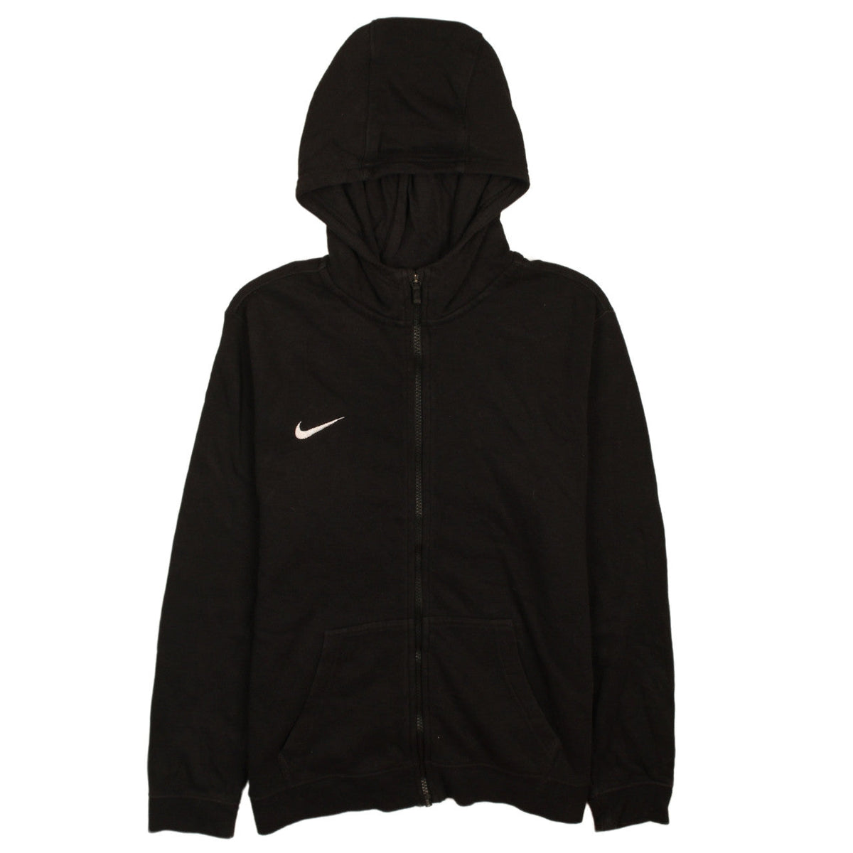 Additional front view of Nike boys’ black full zip hoodie xl 158-170cm with logo and pocket