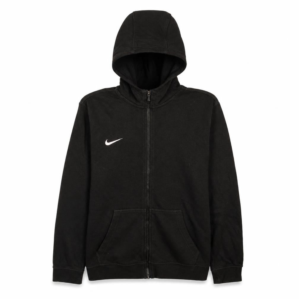Front view of Nike boys’ black full zip hoodie xl 158-170cm with logo and pocket
