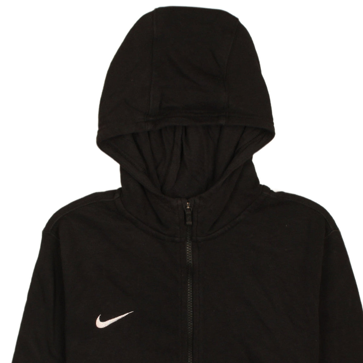 Brand and care label for Nike boys’ black full zip hoodie xl 158-170cm with logo and pocket