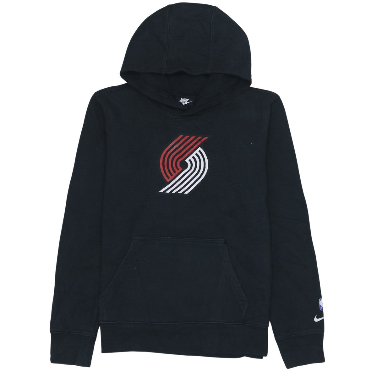 Additional front view of Nike boys’ black pullover hoodie l 14/16 portland trail blazers logo