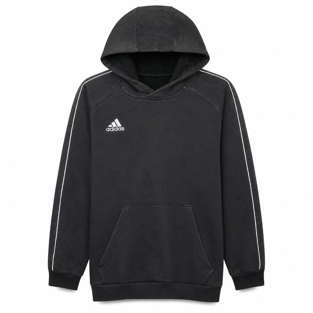 Front view of Adidas Men's Black Pullover Hoodie M Sports Fleece Sweatshirt