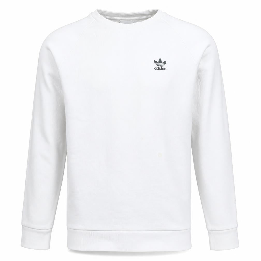 Front view of Adidas Men's White Small Trefoil Logo Pullover Sweatshirt