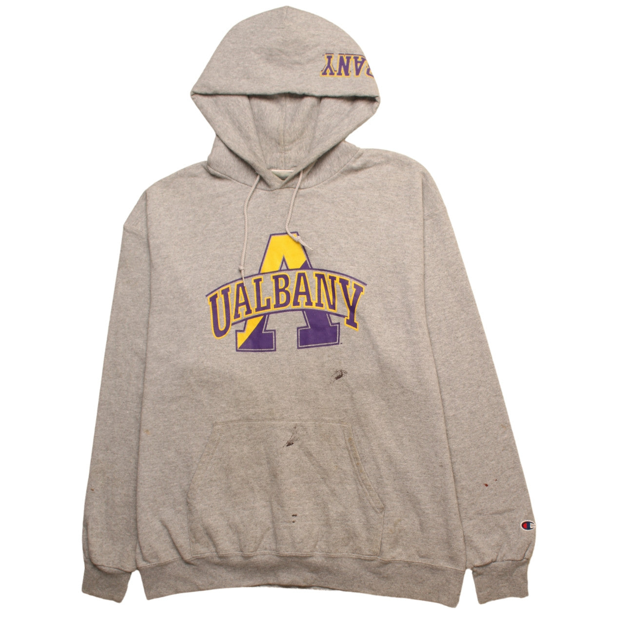 Champion Men’s Grey XL Pullover Hoodie UAlbany Graphic Sports Fleece