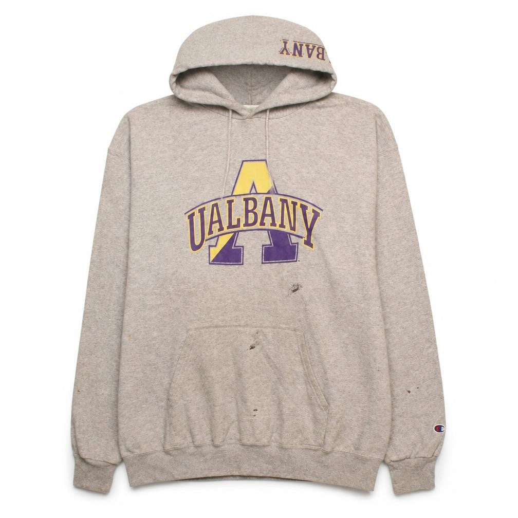 Champion Men’s Grey XL Pullover Hoodie UAlbany Graphic Sports Fleece