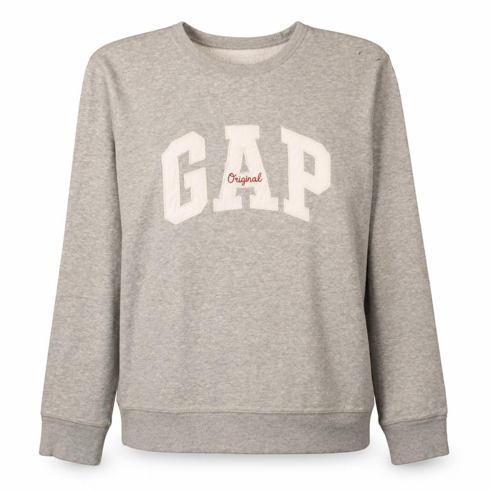 Front view of Gap Women's Grey Pullover Sweatshirt Original Logo, size M