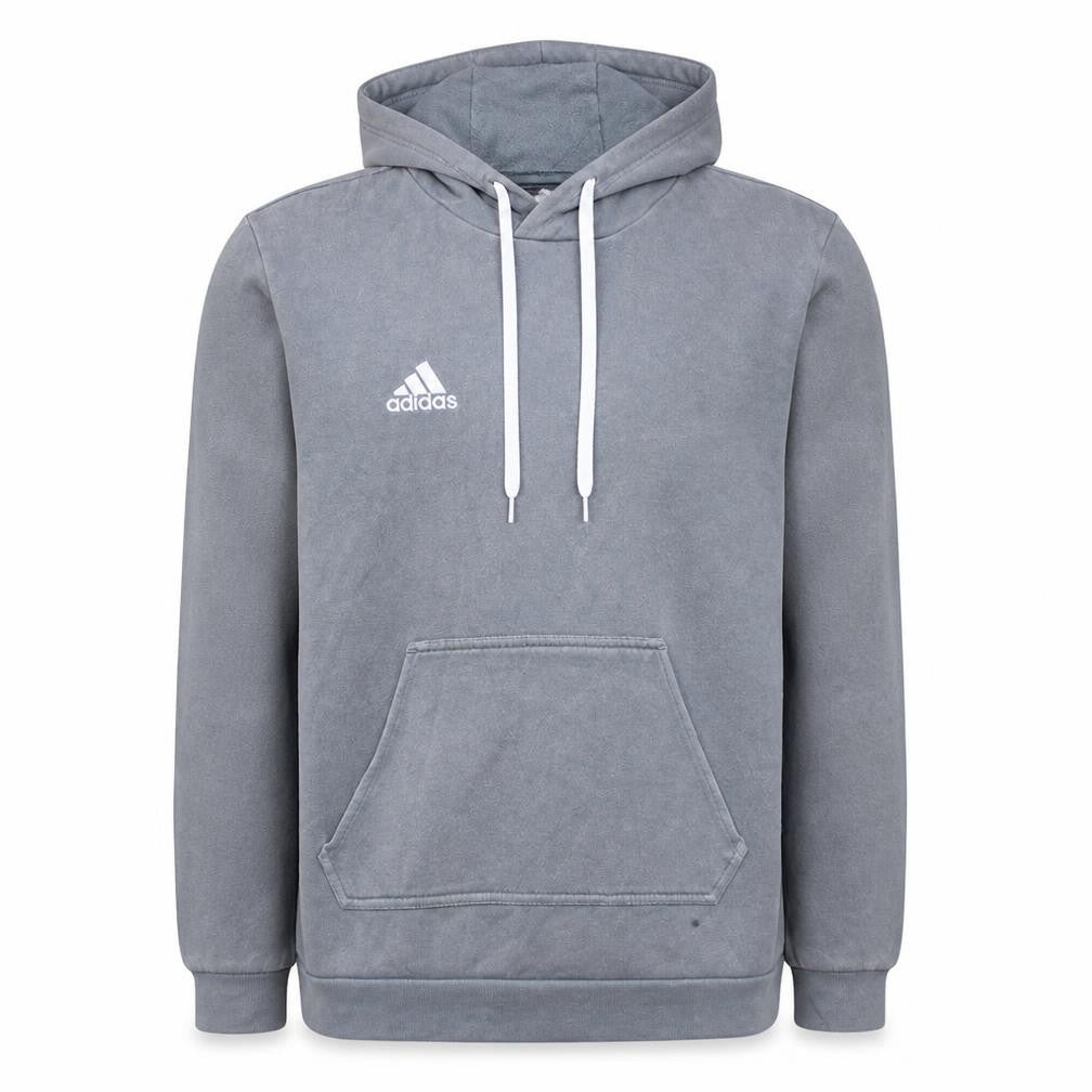 Front view of adidas Men Grey Small Pullover Hoodie Fleece Logo Sports Sweatshirt