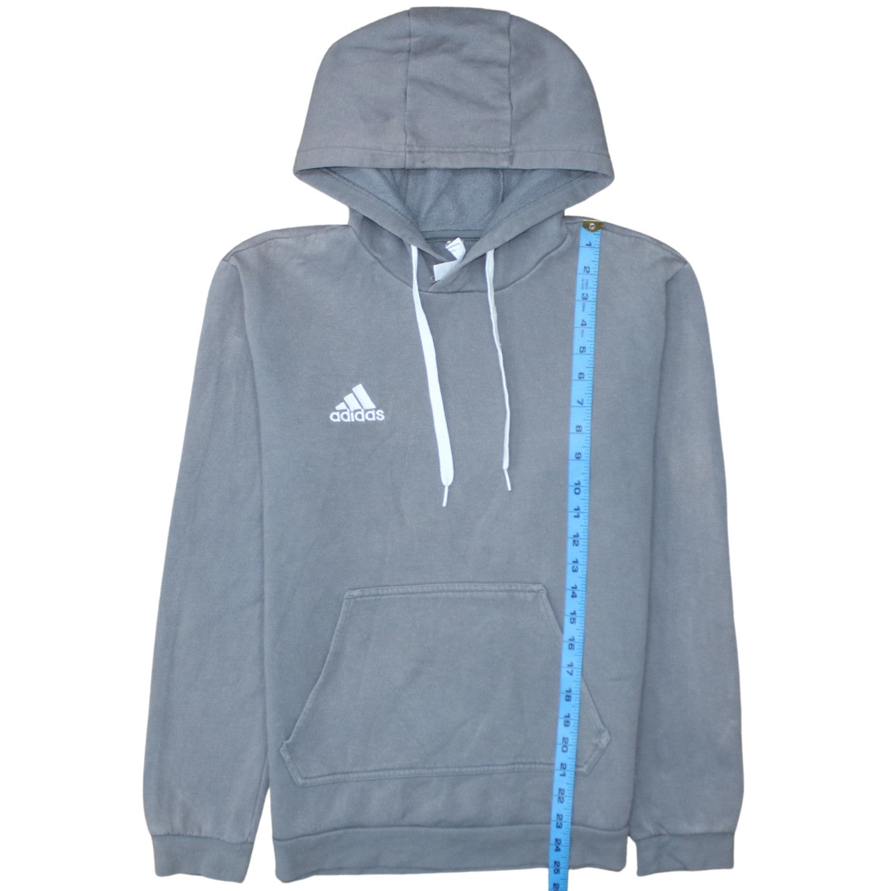 adidas Men Grey Small Pullover Hoodie Fleece Logo Sports Sweatshirt