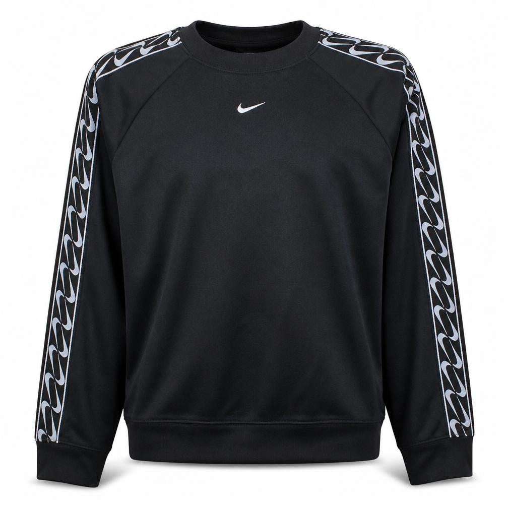 Front view of Nike Men's Black Crew Neck Logo Pullover Sweatshirt, size M