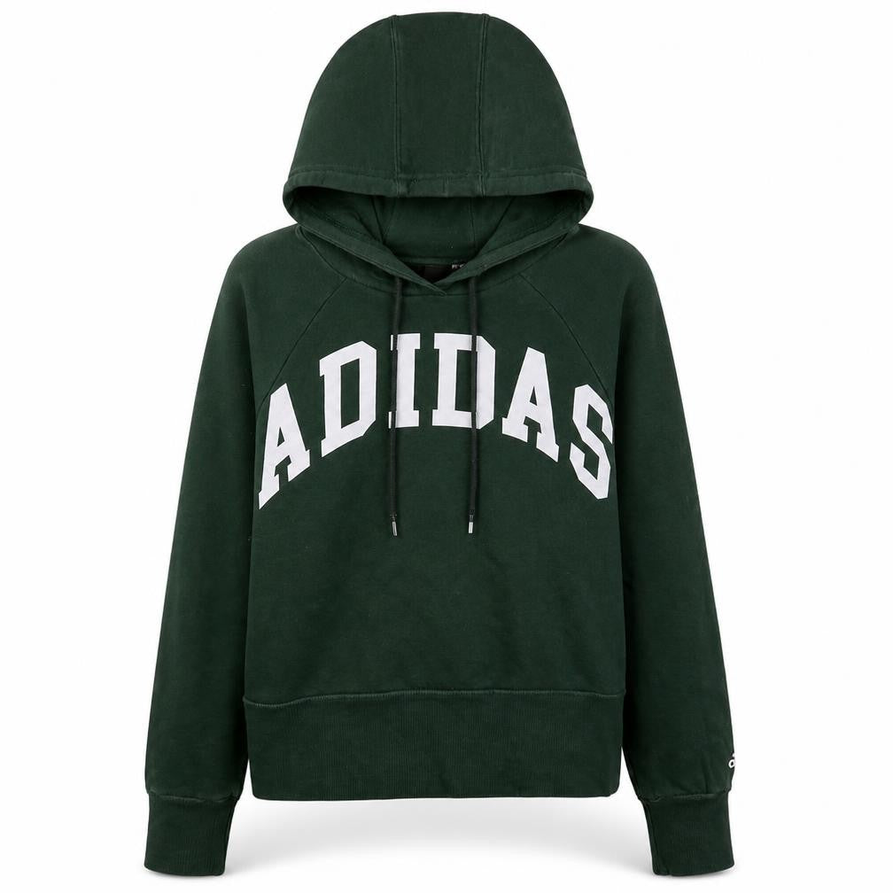 Front view of Adidas women’s dark green pullover hoodie xs hooded sweatshirt