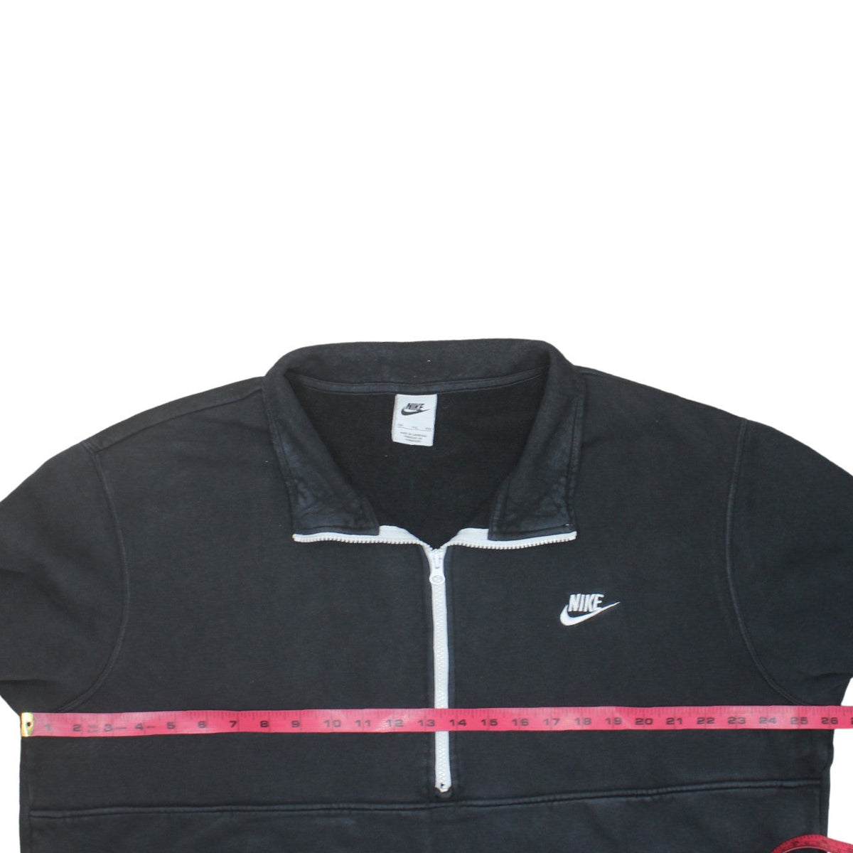 Brand and care label for Nike Men's Black 1/2 Zip Fleece Sweatshirt 2XL Regular Fit