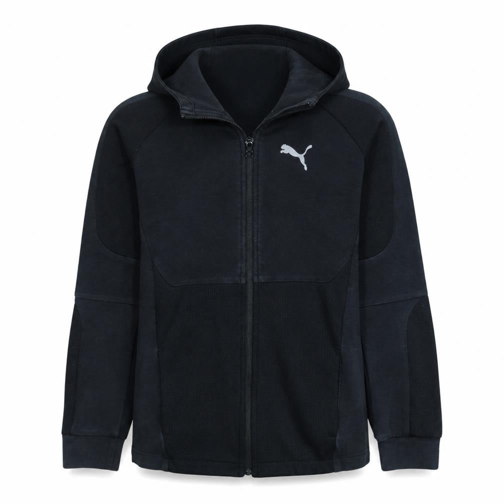 Front view of Puma boys’ black full zip hoodie 13-14 years cotton blend sportswear