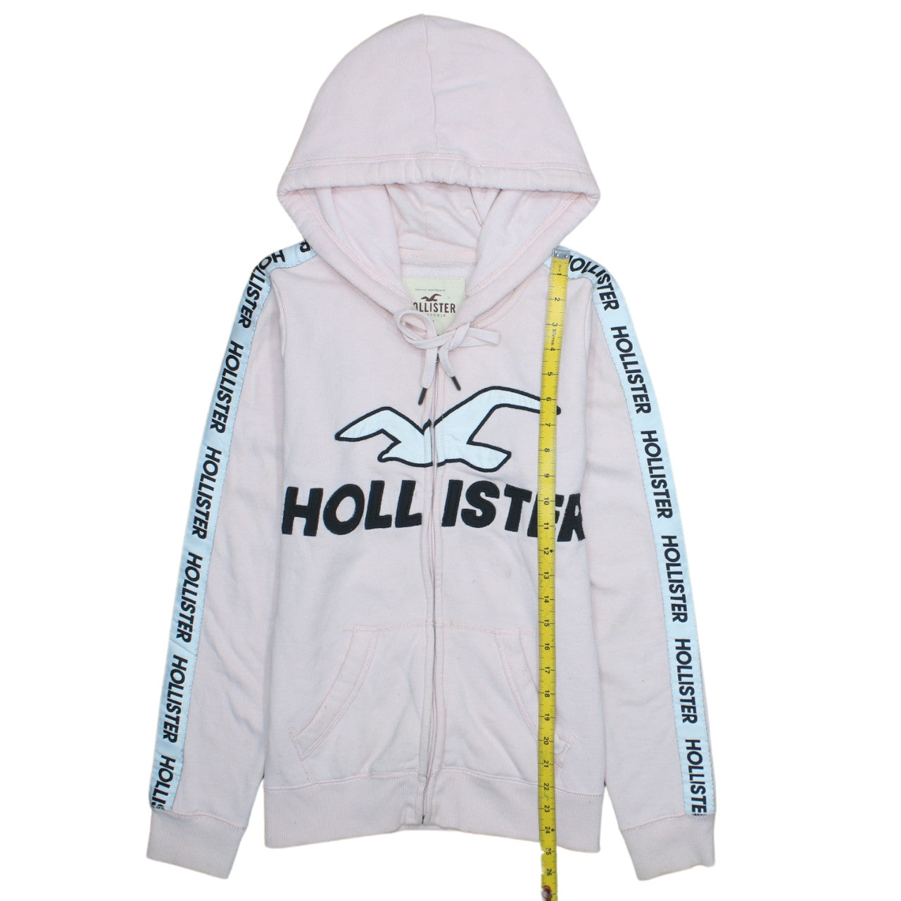 Hollister Women Pink Full Zip Hoodie Medium Cotton Blend Logo Hooded Sweatshirt