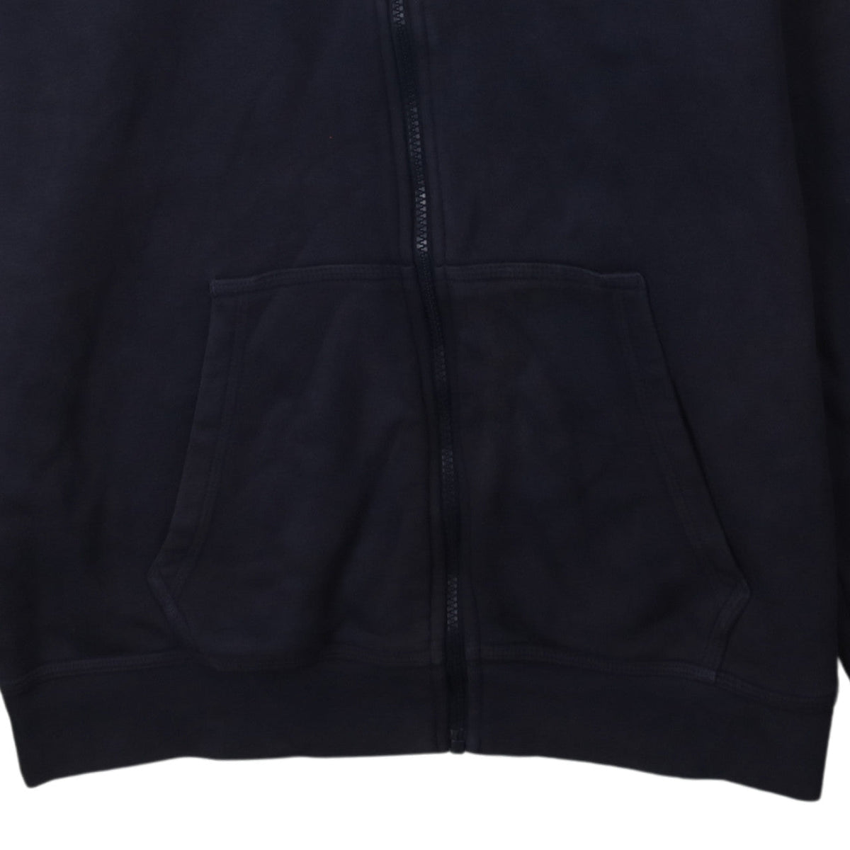Brand and care label for Nike Men's Blue Full Zip Hoodie, size L, Sports Fleece Sweatshirt