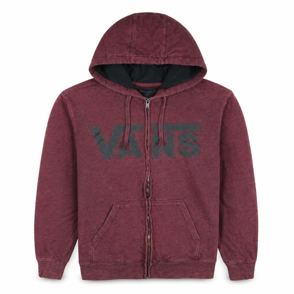 Front view of Vans men’s red full zip logo hoodie small regular fit