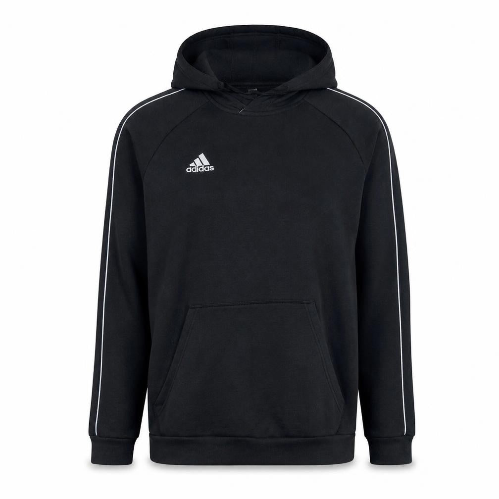Front view of adidas Men's Black Pullover Fleece Hoodie L Sports Logo Sweatshirt
