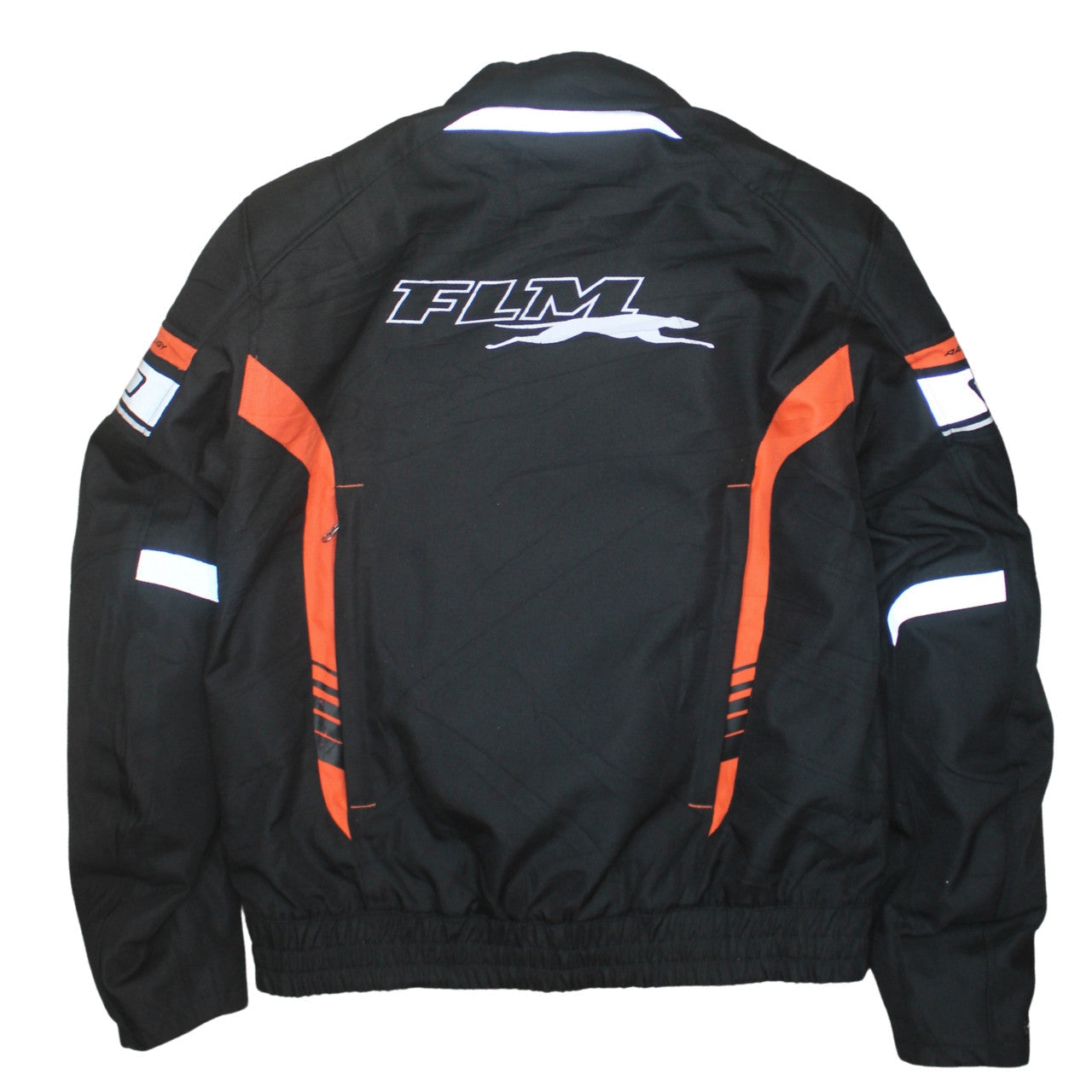 FLM Men's Black Orange Motorcycle Jacket Size 52 Regular Fit