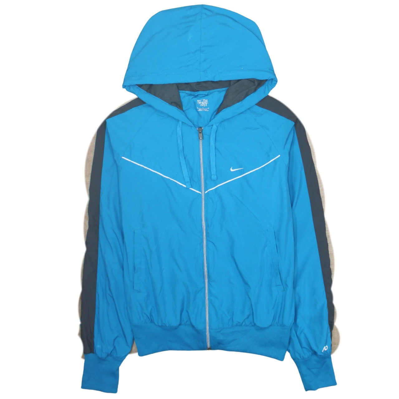 Nike Women Blue Hooded Windbreaker Jacket Size L Full Zip Lightweight