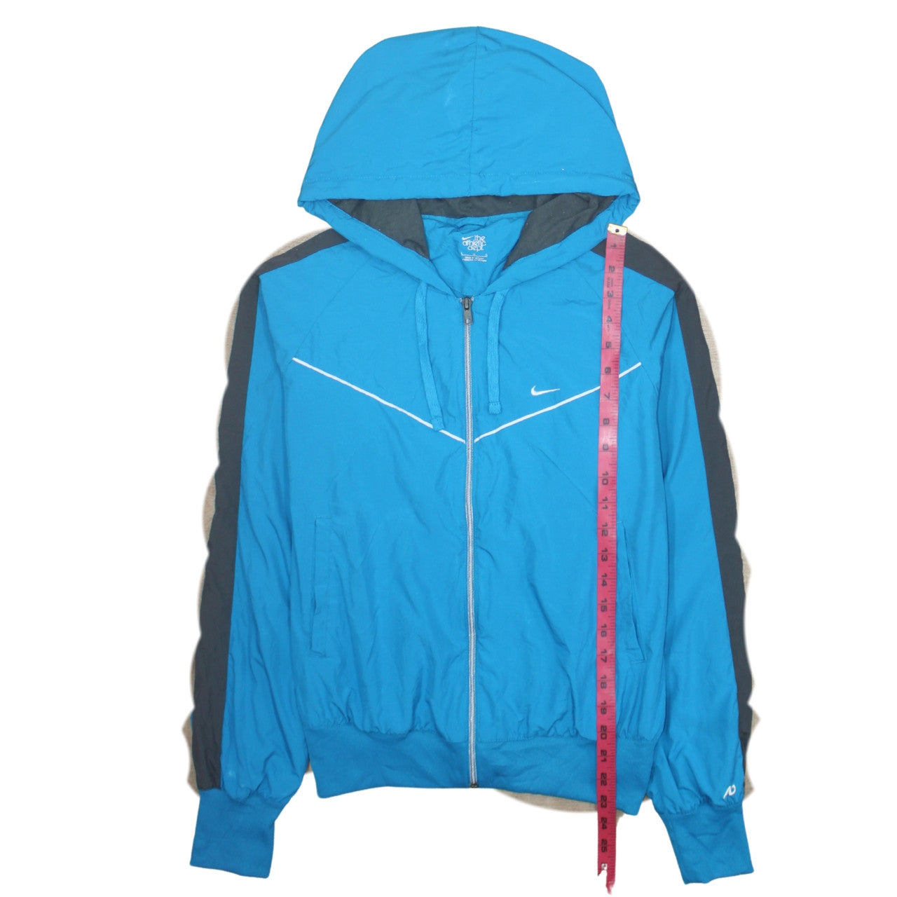 Nike Women Blue Hooded Windbreaker Jacket Size L Full Zip Lightweight