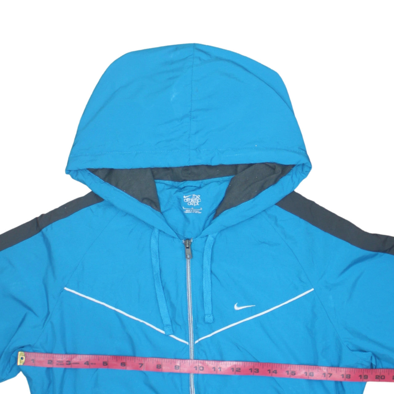 Nike Women Blue Hooded Windbreaker Jacket Size L Full Zip Lightweight