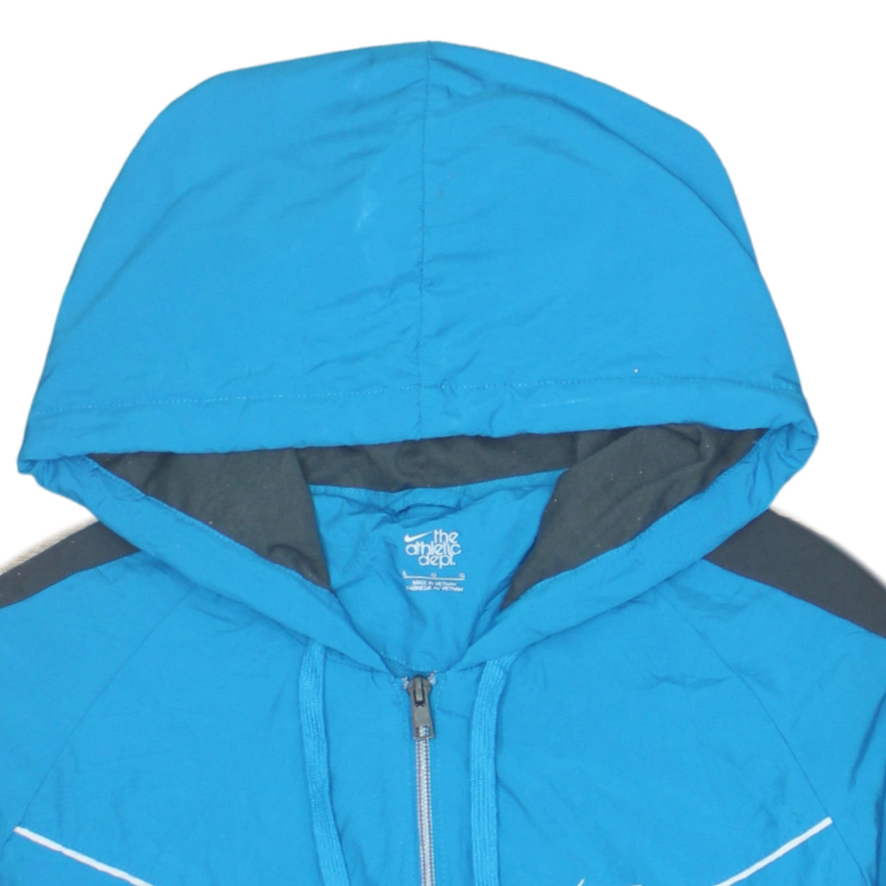 Nike Women Blue Hooded Windbreaker Jacket Size L Full Zip Lightweight