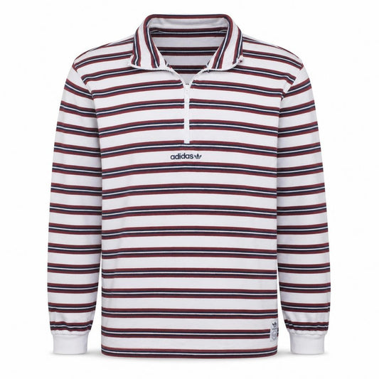 Adidas Men's White Striped 1/2 Zip Sweatshirt XL Vintage Style