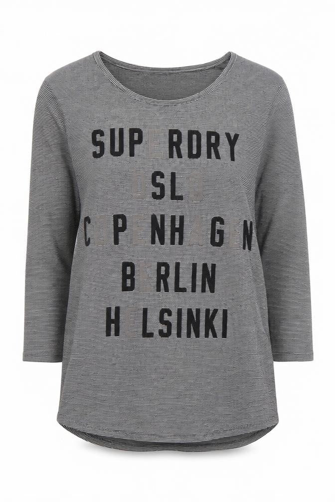 Superdry Women’s Grey Striped Long Sleeve Crew Neck T-Shirt XS