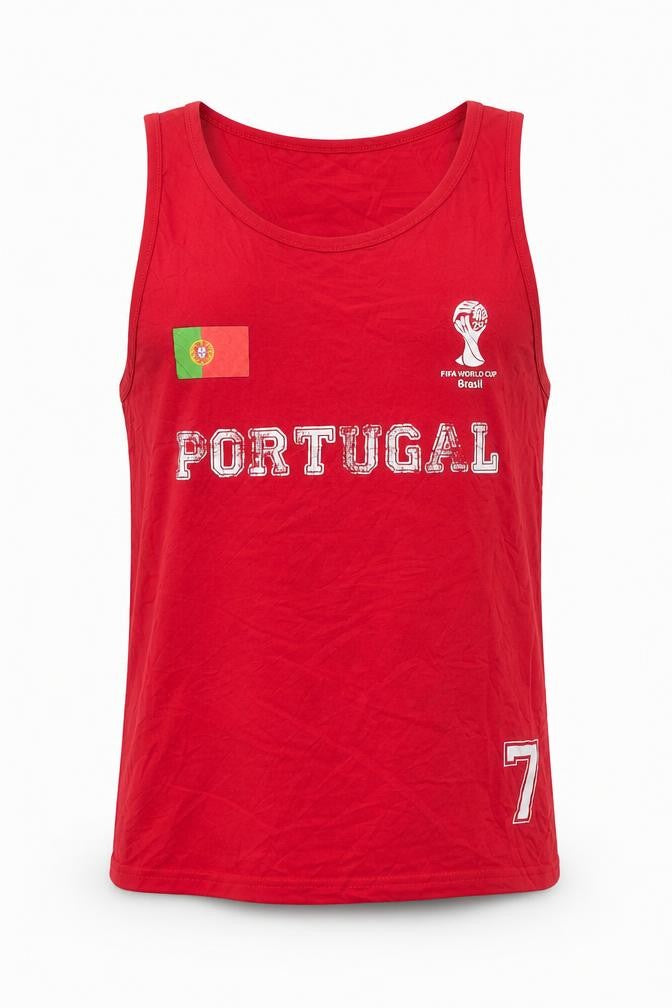Front view of The Great Branding Company Men's Red Portugal XL Sleeveless World Cup Top