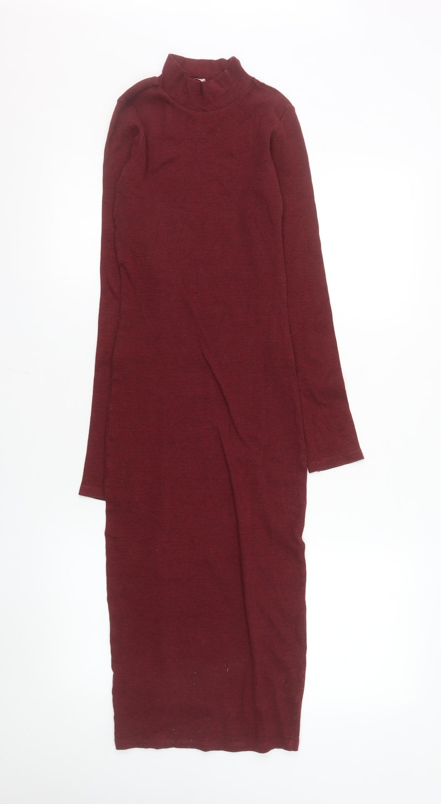Pull & Bear Women Red Midi Bodycon Knit Dress Size 10