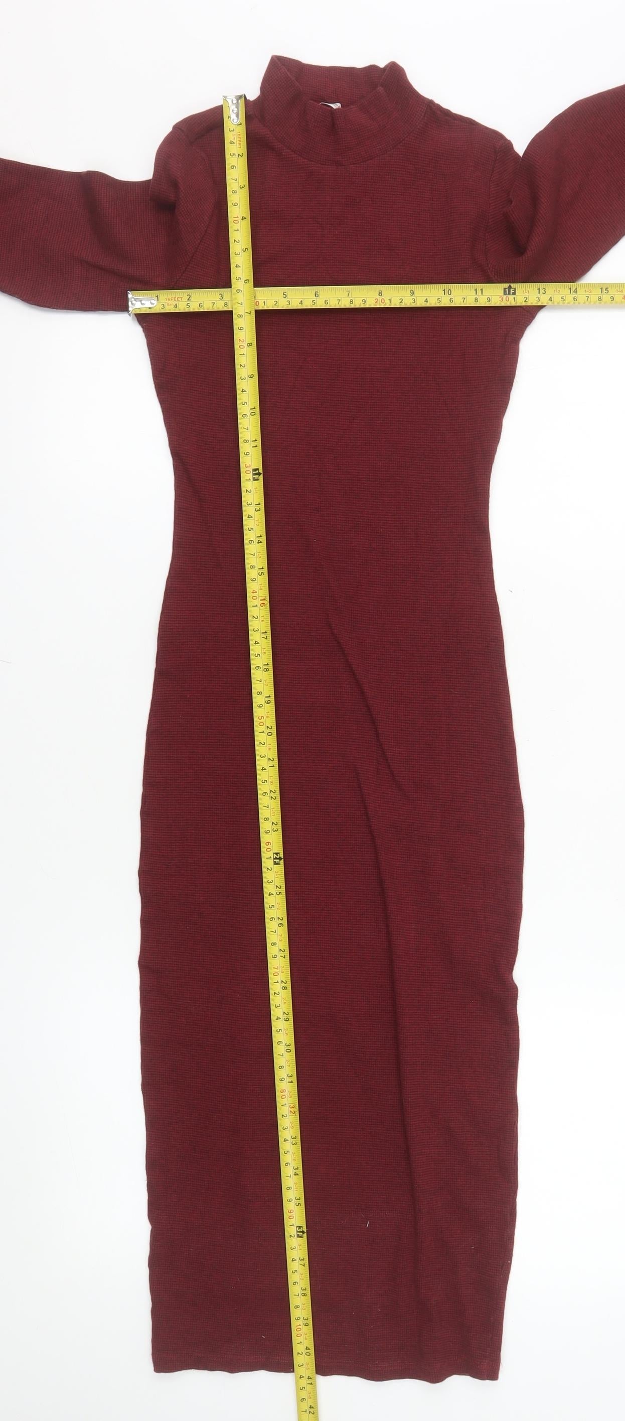 Pull & Bear Women Red Midi Bodycon Knit Dress Size 10