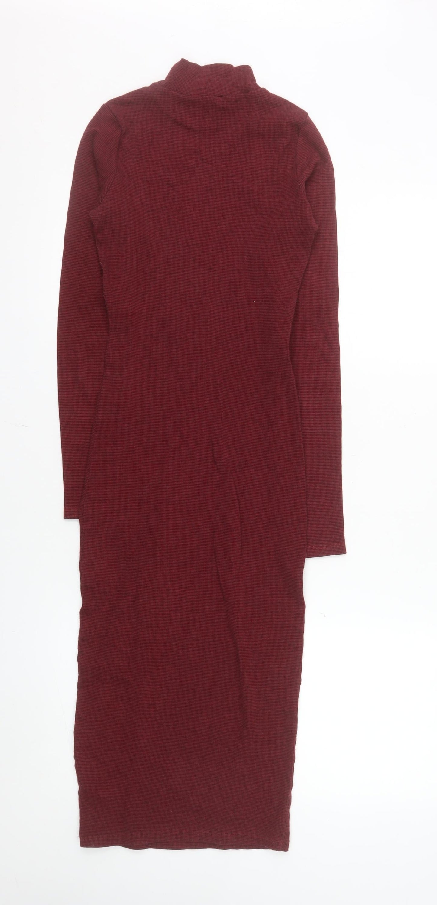 Pull & Bear Women Red Midi Bodycon Knit Dress Size 10