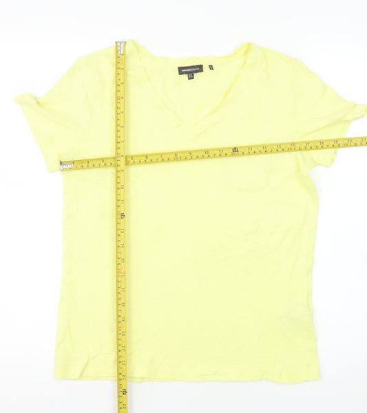 Superdry Women’s Yellow V-Neck Cotton Blend T-Shirt Size 8