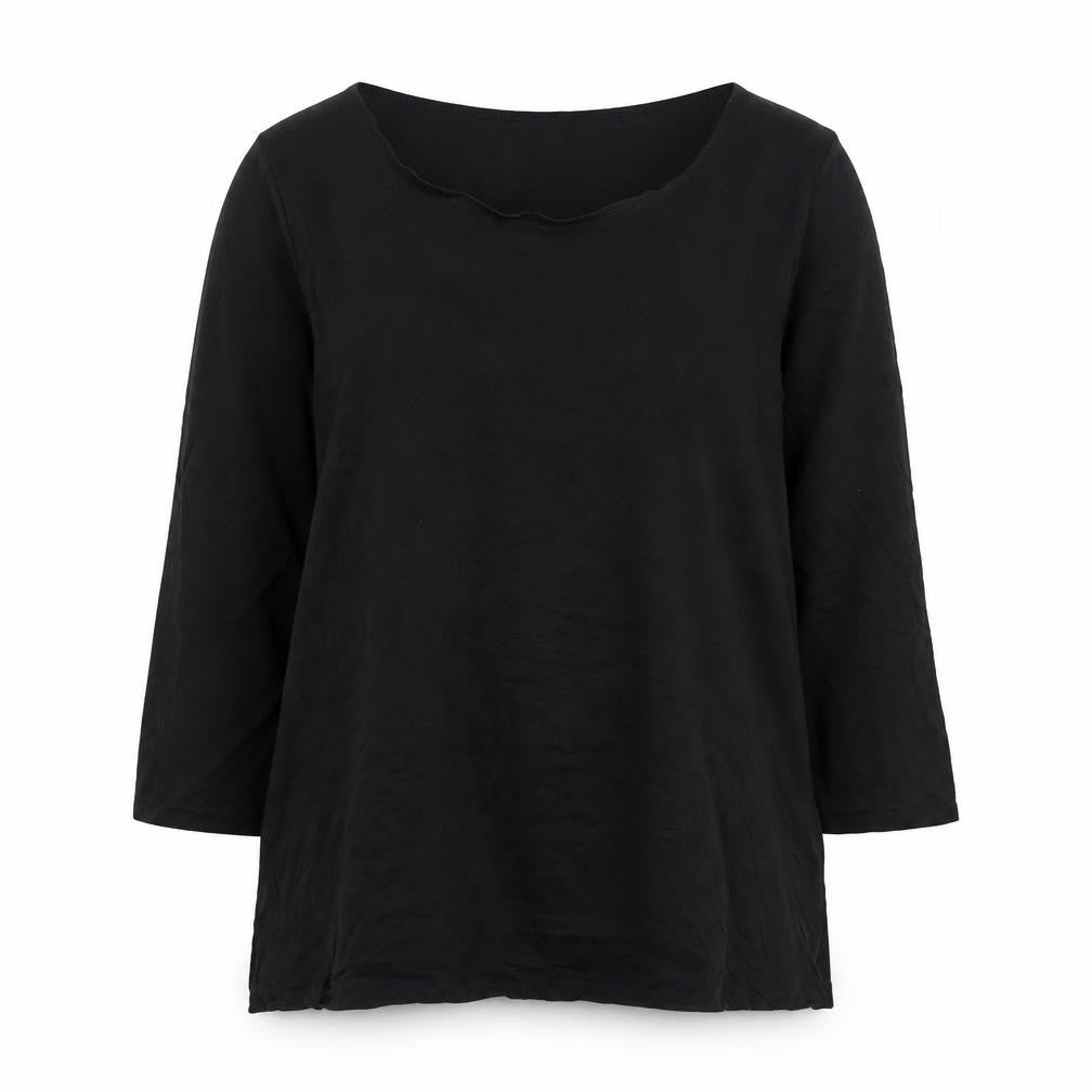 Jaeger Women's Black Lyocell Tunic Top Size L Round Neck 3/4 Sleeve