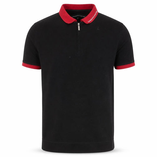 Jameson Carter Men's Black & Red 1/4 Zip Cotton Polo Shirt S
